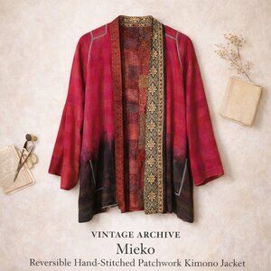 Mieko Hand-Stitched Reversible Kimono Jacket Artisan Patchwork Sz 1